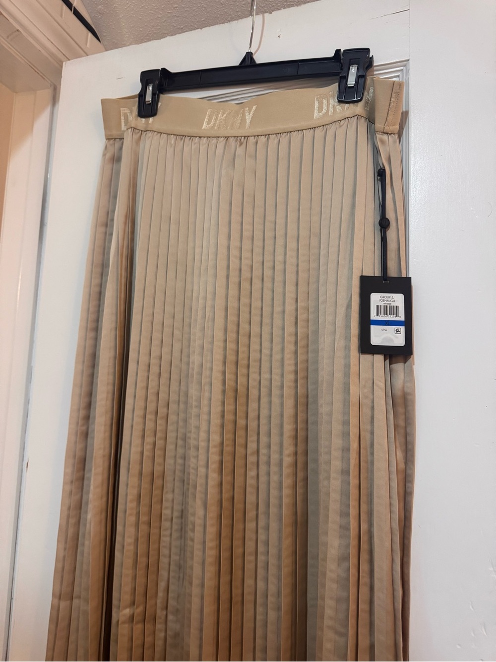 DKNY Tan Pleated A-Line Skirt